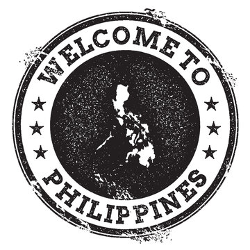 Vintage passport welcome stamp with Philippines map. Grunge rubber stamp with Welcome to Philippines text, vector illustration.