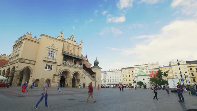 Crocow market square. UHD footage of Cracow old town. World youth days 2016. 28 June 2016