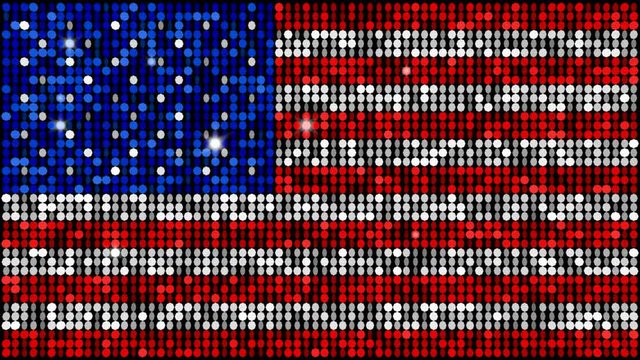 US flag glitter light background - seamless looping with reflectors and sparkles
