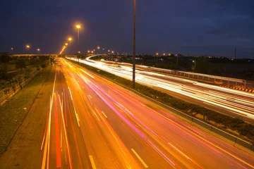 Peel and stick wall murals Highway at night Speed Traffic light trails on motorway highway