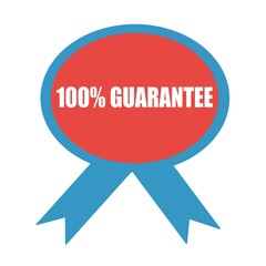 100% guarantee white wording on background red ribbon