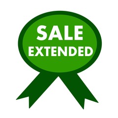 sale extended white wording on background green ribbon