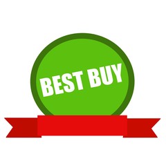 best buy white wording on Circle green background ribbon red