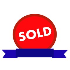 Sold white wording on Circle red background ribbon blue