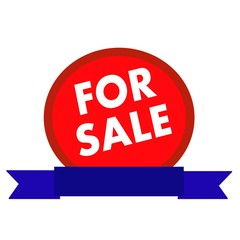 for sale white wording on Circle red background ribbon blue