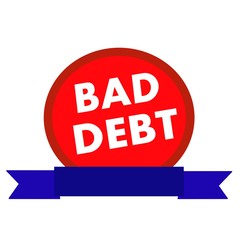 BAD DEBT white wording on Circle red background ribbon blue