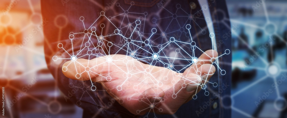 Poster businessman using data network