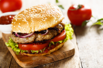 Beef burger on desk