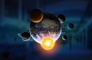 Solar system on office background