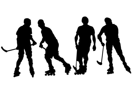 Players in roller hockey on a white background