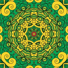 Beautiful full frame background with patterns and geometric designs colored green and yellow
