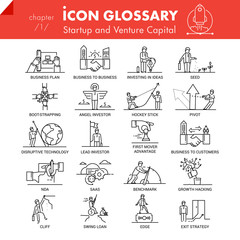 High quality outline icons pack of startup business and venture capital. Flat linear symbol collection. Trendy web graphics
