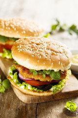 Burger with chicken and olives