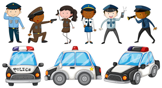 Police officers and police cars