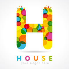 Colored H house logo. Letter "h" business colorful logo vector template, colorful house icon in buble color