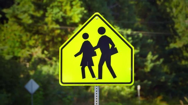 4K Pedestrian Crossing Walk Street Sign, Yellow Caution