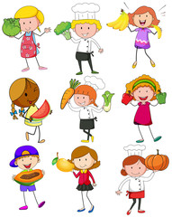 People with fruits and vegetables