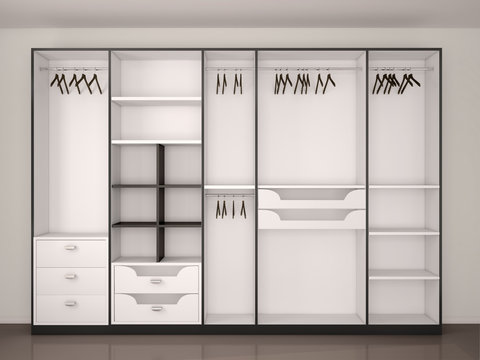 modern black and white empty walk-in closet