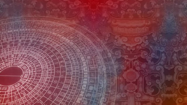 Abstract Chinese pattern with ancient feng shui compass - seamless looping
