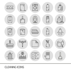 Vector line cleaning icon set, emblems and logos.