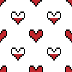 Geek valentine's day pixel hearts seamless pattern background.