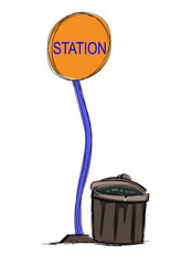 bus station and trashcan