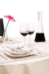 Romantic table with two glasses of wine