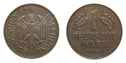 One German Mark coin formerly used in Germany