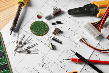 Electronic components on engineering drawings