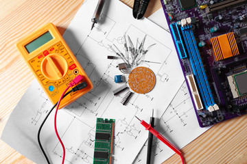 Electronic components on engineering drawings