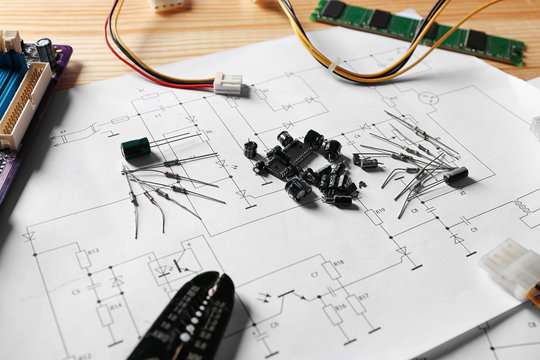 Electronic components on engineering drawings