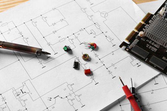 Electronic components on engineering drawings