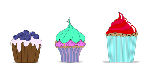 Vector set of different cute cupcakes
