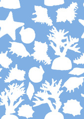 seamless background from sea invertebrate white silhouettes