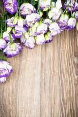Eustoma flowers on wooden background