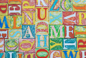 Colorful grungy alphabet letter collage
