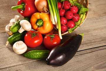 Fresh vegetables on a clean wooden table