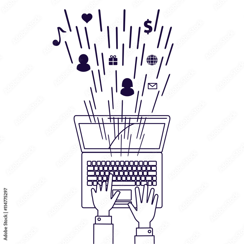 Poster computer network vector illustration line style