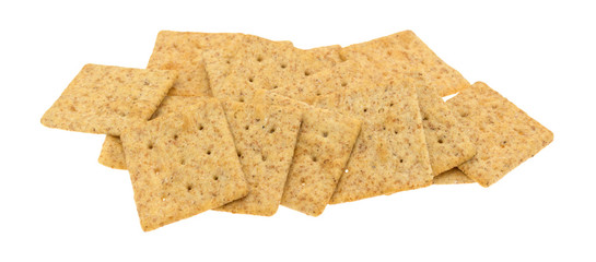Organic whole wheat crackers isolated on a white background.