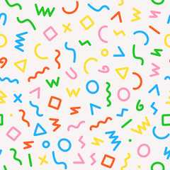 Memphis style seamless pattern. Abstract vector illustration with geometric elements, shapes.