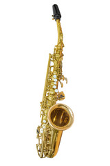 classic musical instrument saxophone isolated on white background