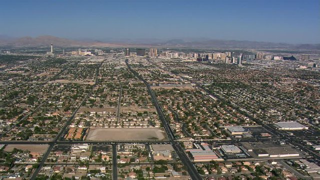 Approaching Las Vegas from above residential areas. Shot in 2008.