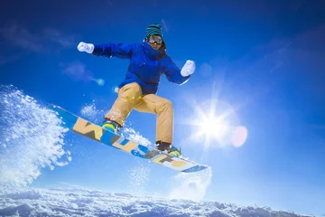 Acrylic prints Winter sports Athlete on a snowboard