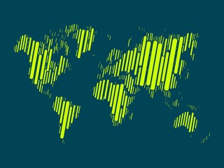 World map mosaic of highlighted green blocks with rounded corners on dark blue background. Vector map of the World. Modern background world design.