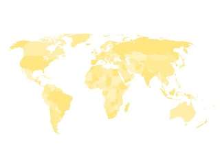 Fototapeta na wymiar Blank political map of world in four shades of yellow and white background. Simplified vector map.