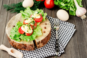 snacks , fresh tomatoes stuffed with eggs, melted cheese , mayonnaise and garlic with dill and...
