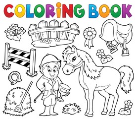 Fototapeta premium Coloring book jockey and horse thematics