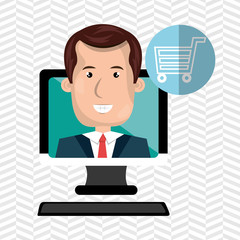 social marketing  user desktop computer isolated icon design, vector illustration  graphic 