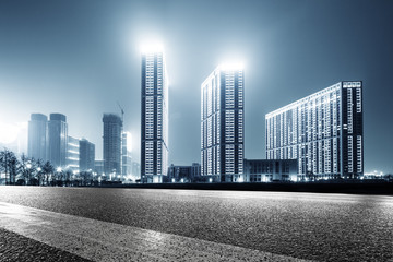 empty street with modern buildings in hangzhou qianjiang new cit