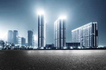 empty street with modern buildings in hangzhou qianjiang new cit